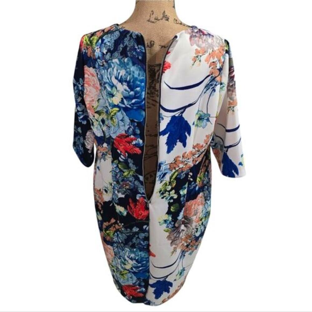 ROZ & ALI Floral Print Tunic Dress Half Sleeve Knee Length Colorful Plus Size 16 - Picture 2 of 8